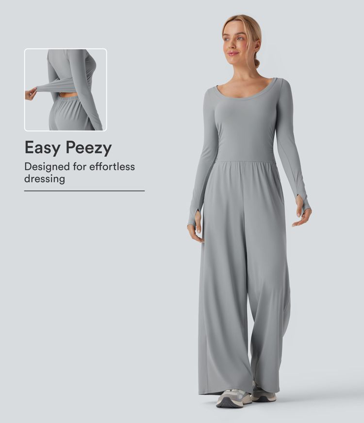 SoftlyZero™ Airy Long Sleeve Thumb Hole Cool Touch Workout Jumpsuit with Pockets-Easy Peezy Edition SoftlyZero™ Airy Long Sleeve Thumb Hole Cool Touch Workout Jumpsuit with Pockets-Easy Peezy Edition