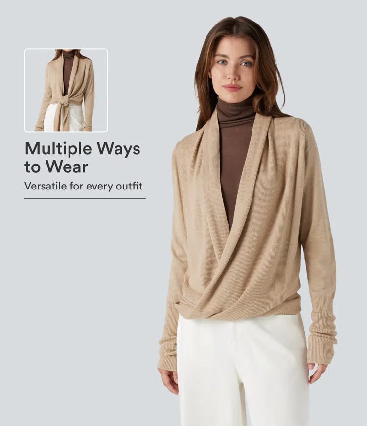Warm Sand Long Sleeve Wrapped Casual Cardigan / 1