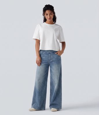 Round Neck Short Sleeve Casual Cotton Boxy T-Shirt