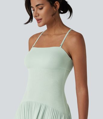 Vestido slip maxi acanalado y fluido con bolsillos