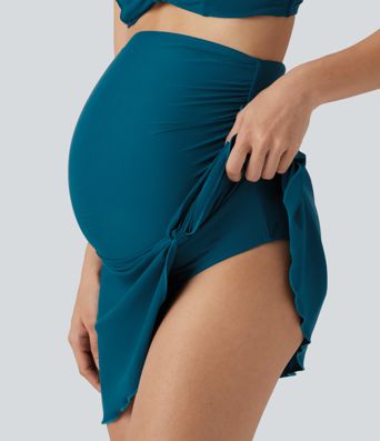 Ultra High Waisted Ruched Asymmetric Hem 2-in-1 Maternity Bikini Bottom Swimsuit