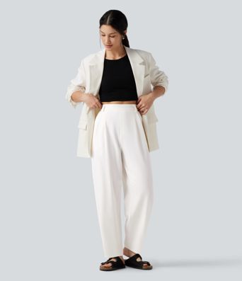 High-waisted Barrel Leg Baggy Work Pants with Pockets