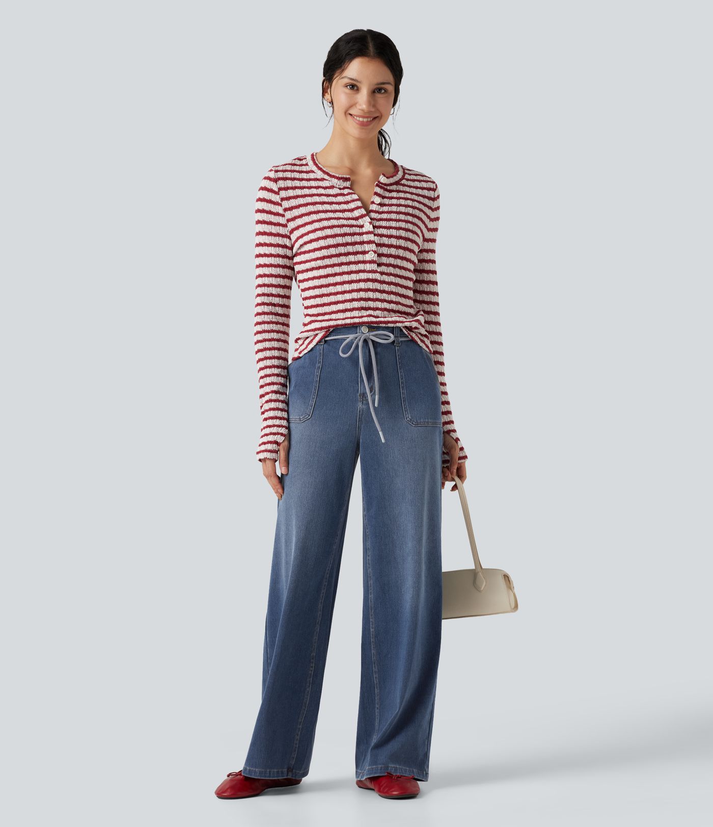 Halara Flex™ Mid Rise Drawstring Casual Baggy Straight Leg Jeans with Pockets