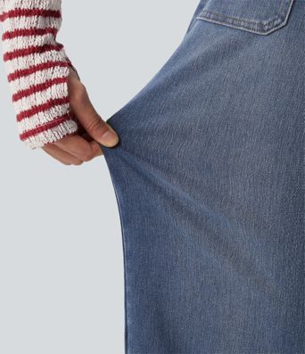 Halara Flex™ Mid Rise Drawstring Casual Baggy Straight Leg Jeans with Pockets