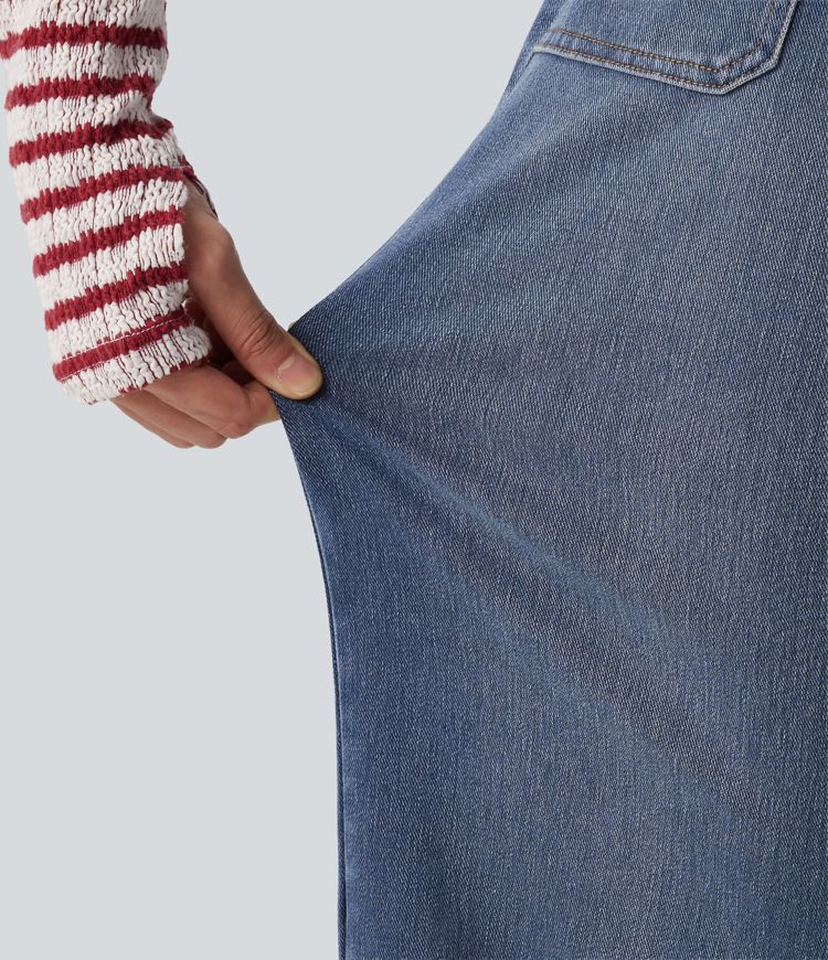 Halara Flex™ Mid Rise Drawstring Casual Baggy Straight Leg Jeans with Pockets