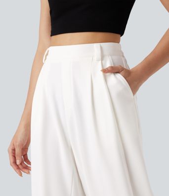 High-waisted Barrel Leg Baggy Work Pants with Pockets