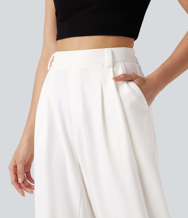 High-waisted Barrel Leg Baggy Work Pants with Pockets
