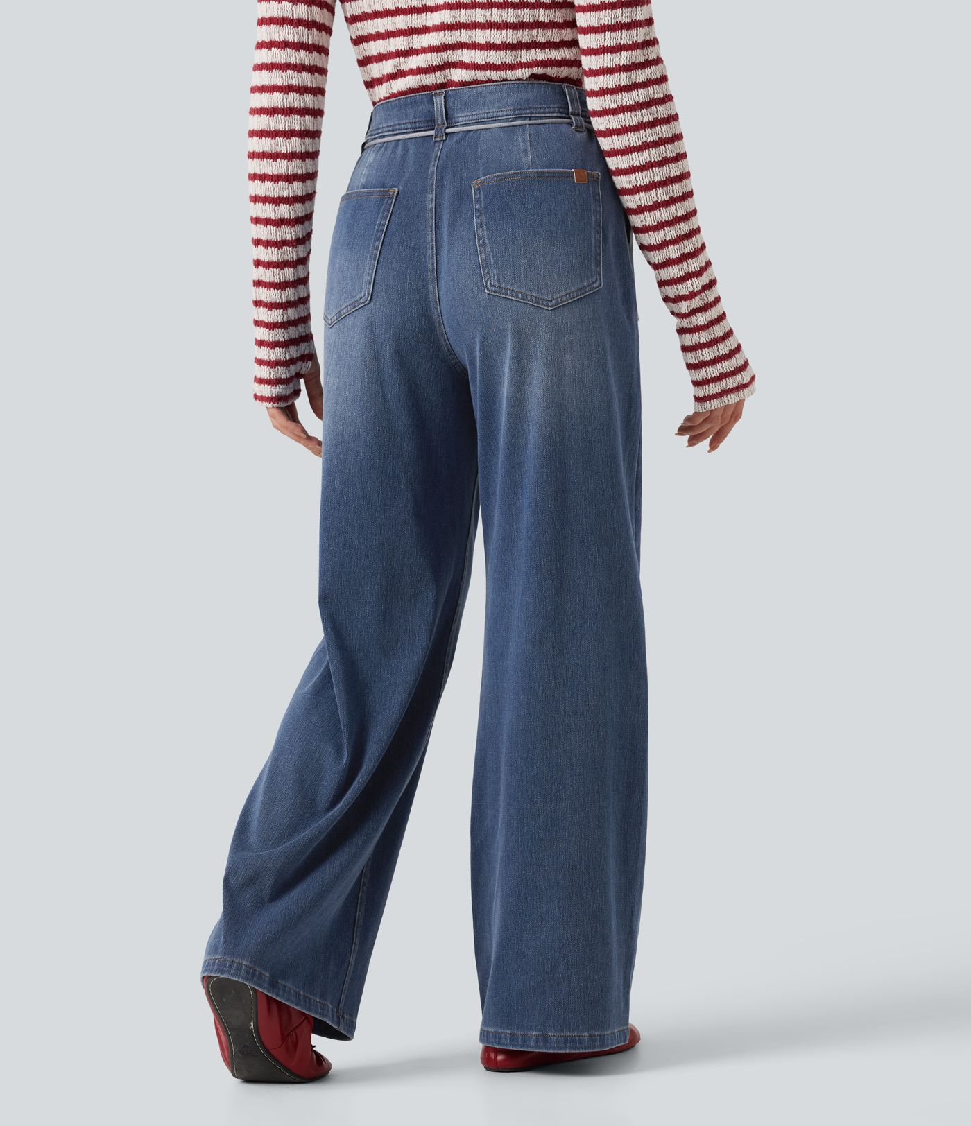 Halara Flex™ Mid Rise Drawstring Casual Baggy Straight Leg Jeans with Pockets