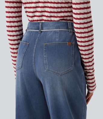 Halara Flex™ Mid Rise Drawstring Casual Baggy Straight Leg Jeans with Pockets