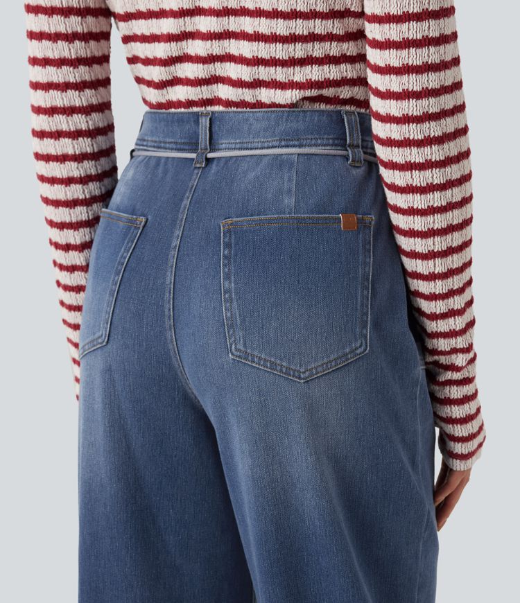 Halara Flex™ Mid Rise Drawstring Casual Baggy Straight Leg Jeans with Pockets