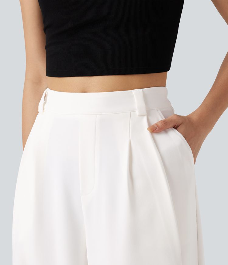 Mid Rise Work Wide-leg Pants with Pockets