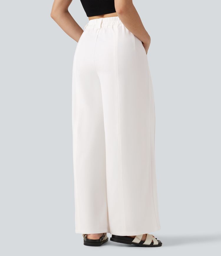 Mid Rise Work Wide-leg Pants with Pockets