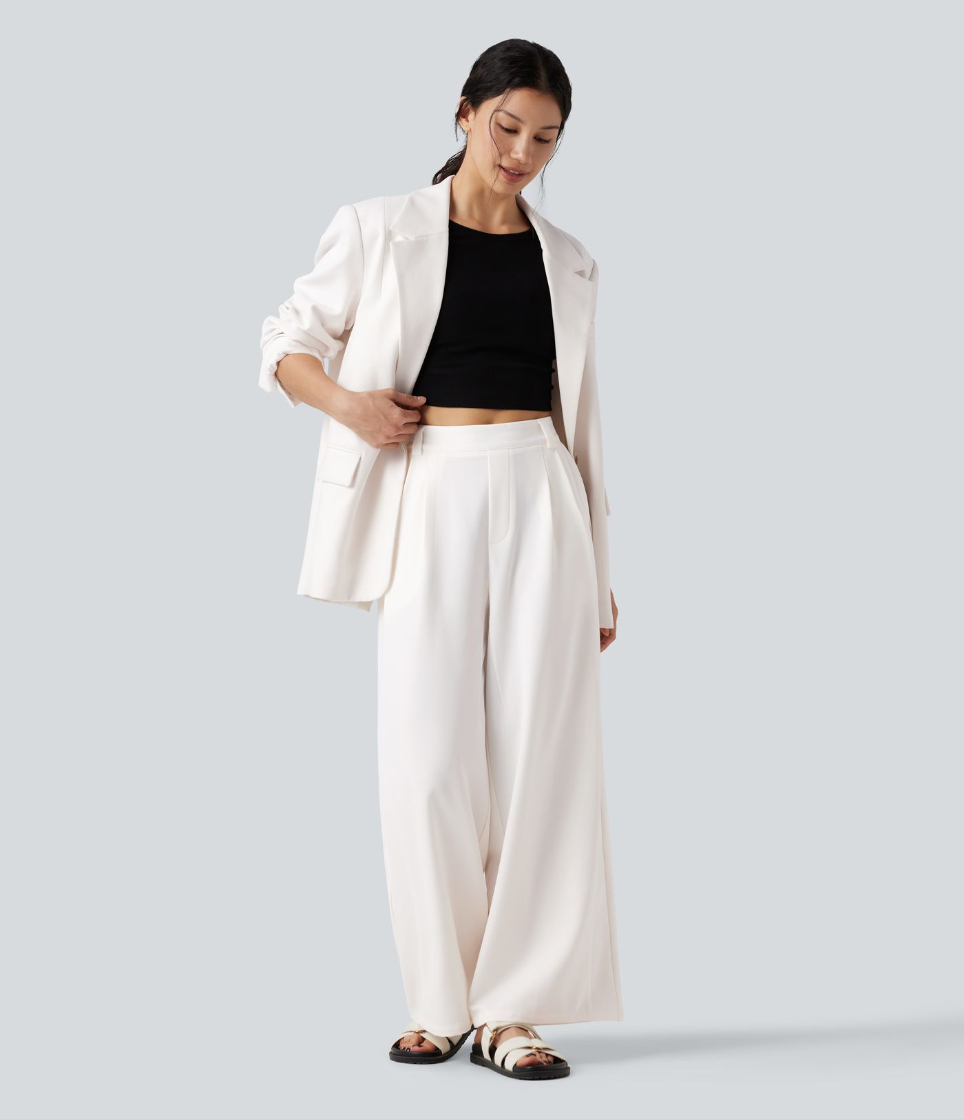 Mid Rise Work Wide-leg Pants with Pockets