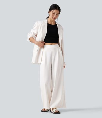 Mid Rise Work Wide-leg Pants with Pockets