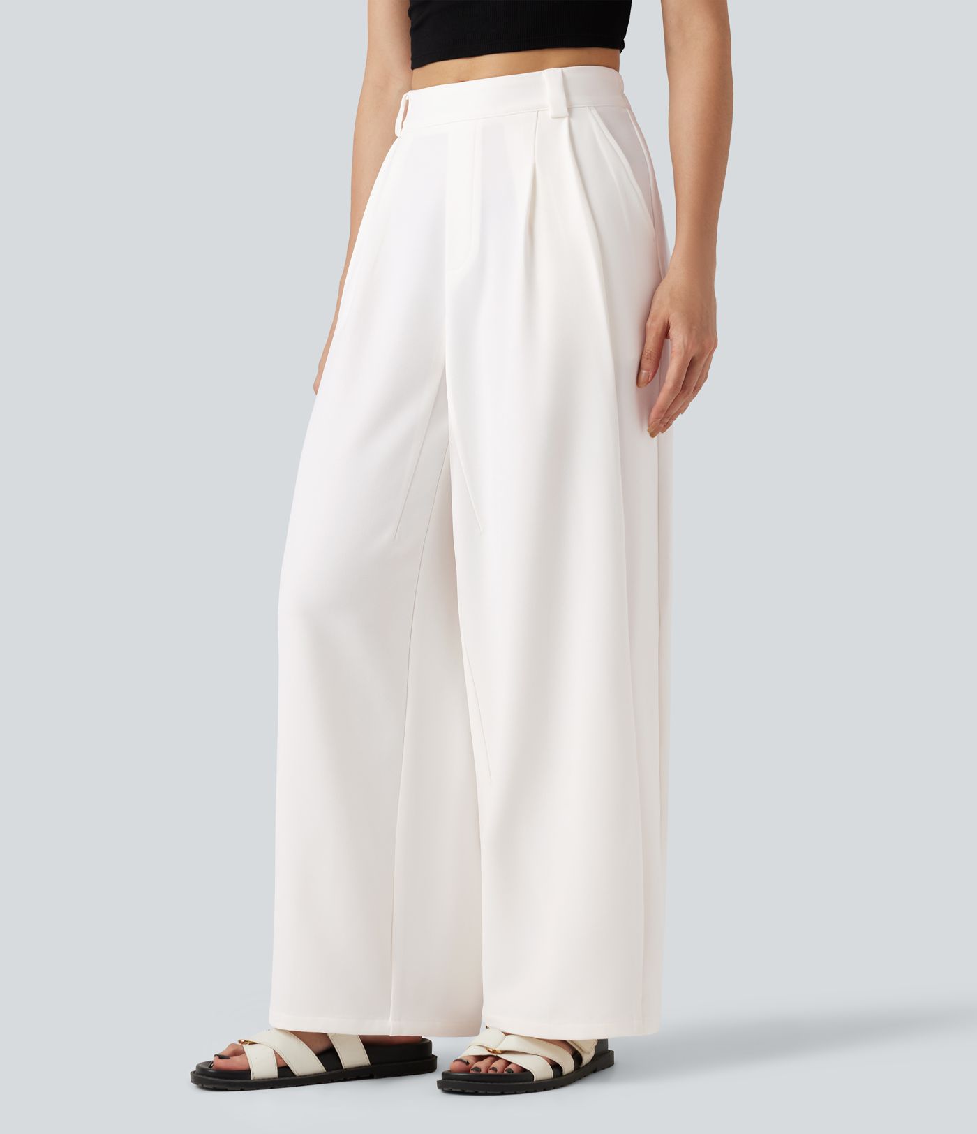 Mid Rise Work Wide-leg Pants with Pockets