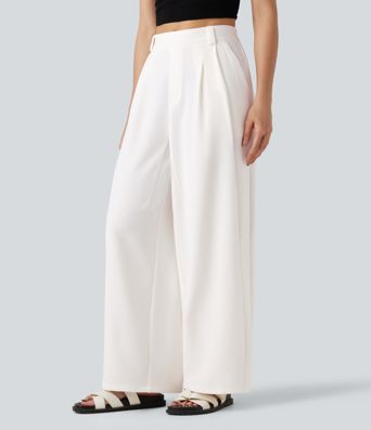 Mid Rise Work Wide-leg Pants with Pockets