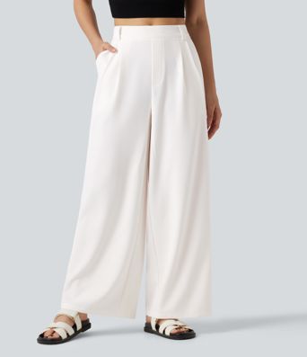 Mid Rise Work Wide-leg Pants with Pockets