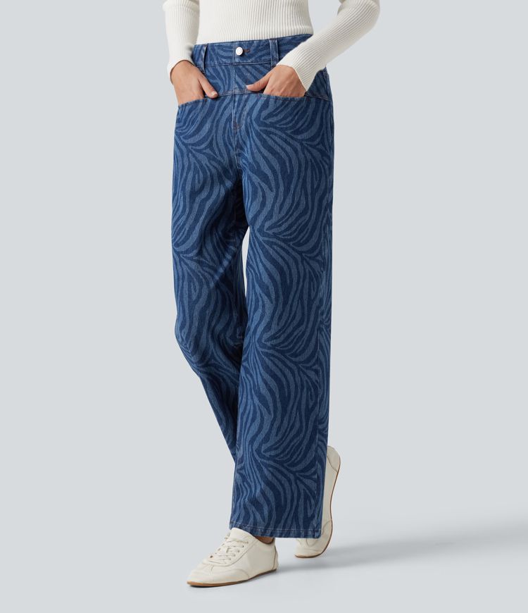 Halara Flex™ Mid Rise Casual Straight Leg Jeans with Pockets Halara Flex™ Mid Rise Casual Straight Leg Jeans with Pockets