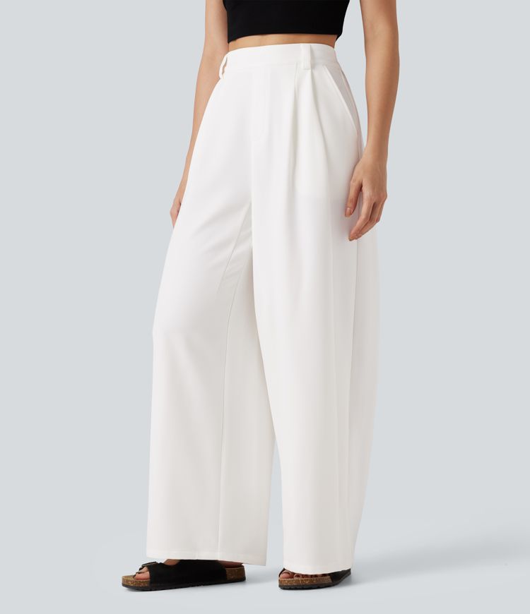 High Waisted Wide Leg Work Pants with Pockets