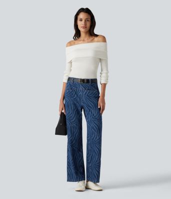 Halara Flex™ Mid Rise Casual Straight Leg Jeans with Pockets Halara Flex™ Mid Rise Casual Straight Leg Jeans with Pockets