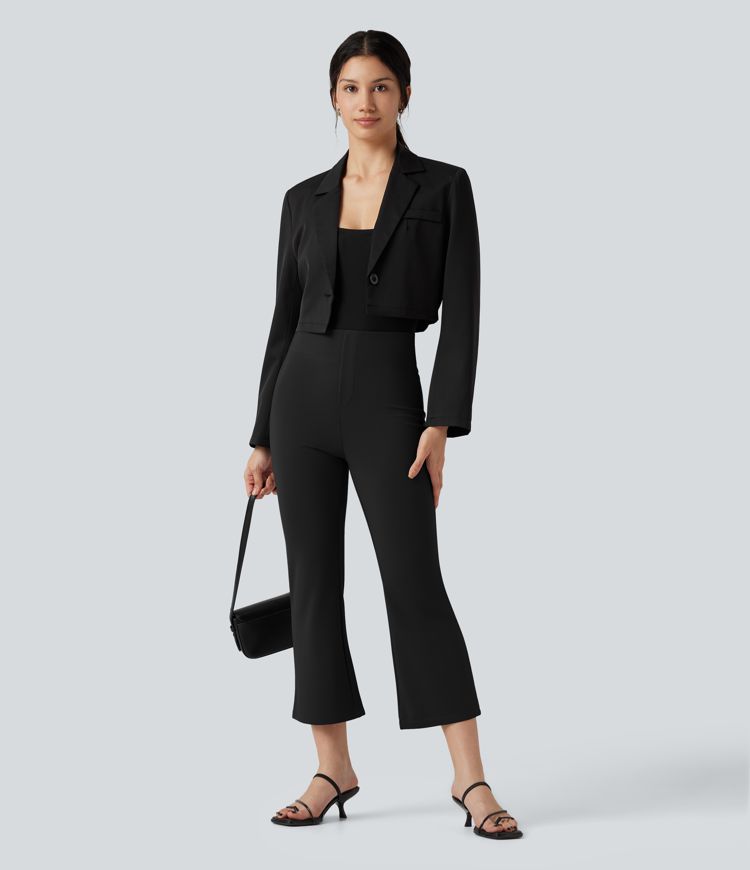 Halara Flex™ High-waisted Cropped Work Flare Pants with Pockets Halara Flex™ High-waisted Cropped Work Flare Pants with Pockets