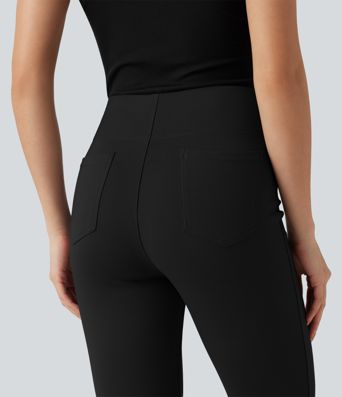 Halara Flex™ High-waisted Cropped Work Flare Pants with Pockets Halara Flex™ High-waisted Cropped Work Flare Pants with Pockets