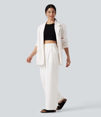 High Waisted Wide Leg Work Pants with Pockets
