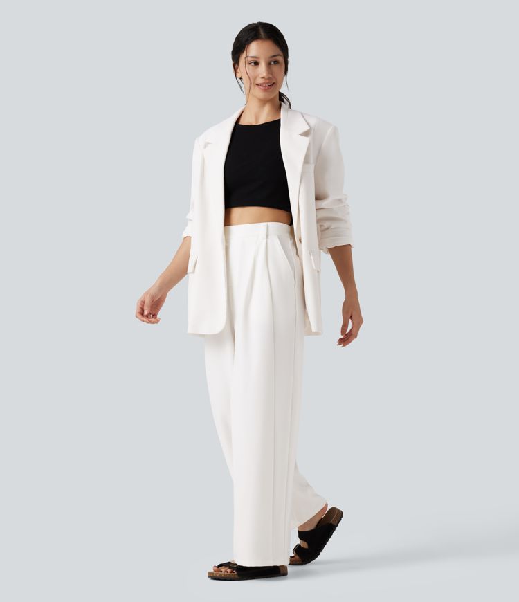High Waisted Wide Leg Work Pants with Pockets