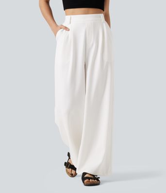 High Waisted Wide Leg Work Pants with Pockets