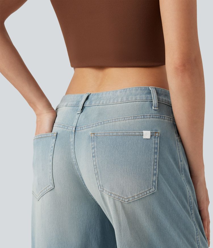 Jean coupe barrel Halara Flex™ taille basse à revers avec poches Jean coupe barrel Halara Flex™ taille basse à revers avec poches