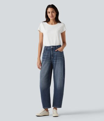 Halara Flex™ High-waisted Casual Barrel Leg Jeans with Pockets Halara Flex™ High-waisted Casual Barrel Leg Jeans with Pockets