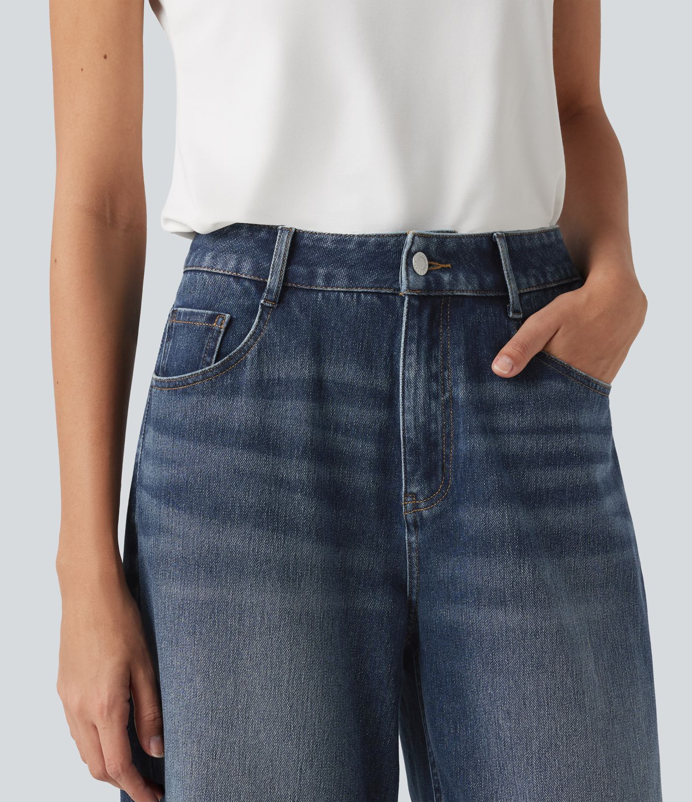 Halara Flex™ High-waisted Casual Barrel Leg Jeans with Pockets Halara Flex™ High-waisted Casual Barrel Leg Jeans with Pockets