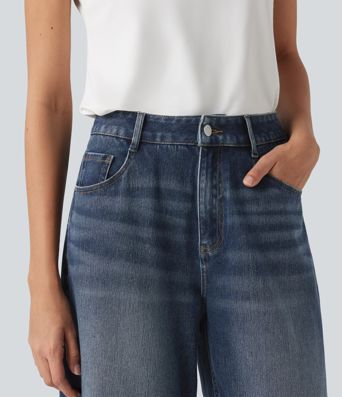 Halara Flex™ High-waisted Casual Barrel Leg Jeans with Pockets Halara Flex™ High-waisted Casual Barrel Leg Jeans with Pockets