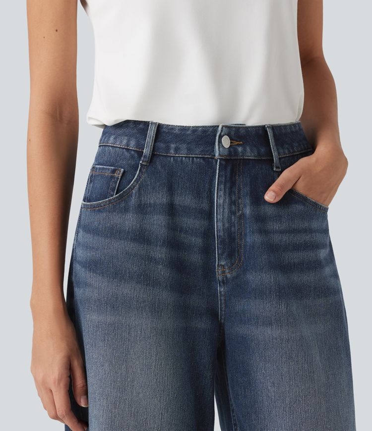 Halara Flex™ High-waisted Casual Barrel Leg Jeans with Pockets Halara Flex™ High-waisted Casual Barrel Leg Jeans with Pockets