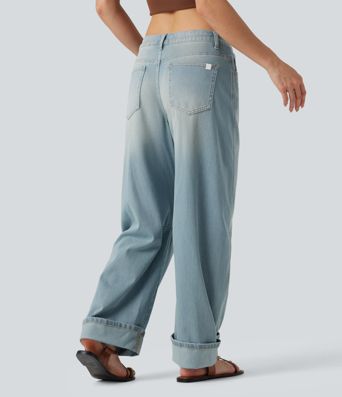 Jean coupe barrel Halara Flex™ taille basse à revers avec poches Jean coupe barrel Halara Flex™ taille basse à revers avec poches