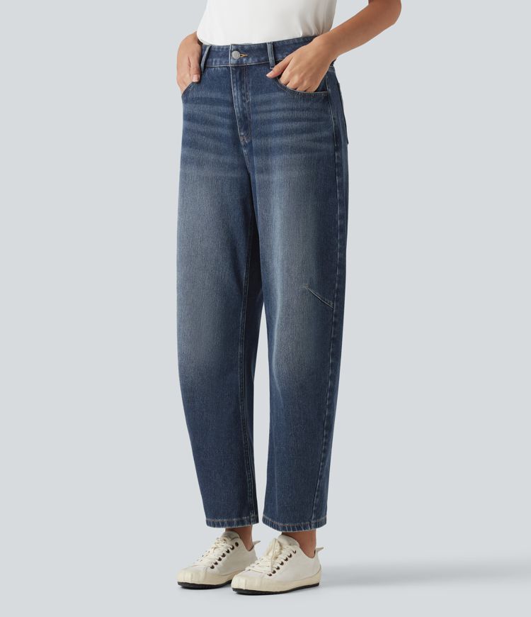 Halara Flex™ High-waisted Casual Barrel Leg Jeans with Pockets Halara Flex™ High-waisted Casual Barrel Leg Jeans with Pockets