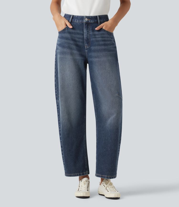 Halara Flex™ High-waisted Casual Barrel Leg Jeans with Pockets Halara Flex™ High-waisted Casual Barrel Leg Jeans with Pockets