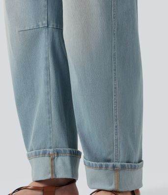Jean coupe barrel Halara Flex™ taille basse à revers avec poches Jean coupe barrel Halara Flex™ taille basse à revers avec poches