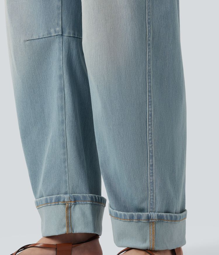 Jean coupe barrel Halara Flex™ taille basse à revers avec poches Jean coupe barrel Halara Flex™ taille basse à revers avec poches