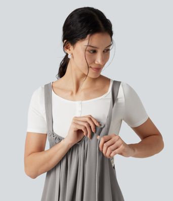 Adjustable Straps Waffle Casual Flowy Baggy Jumpsuit with Pockets