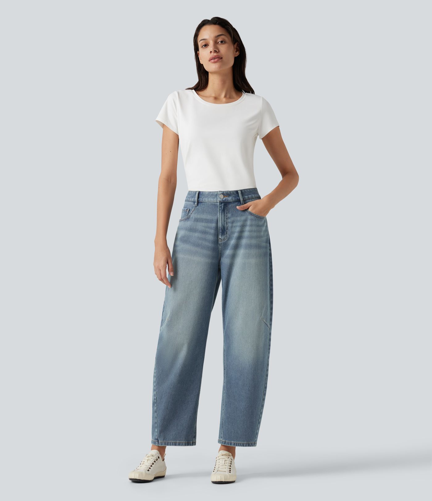 Halara Flex™ jeans casual de talle alto con pernera tipo barrel y bolsillos