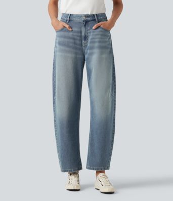 Halara Flex™ jeans casual de talle alto con pernera tipo barrel y bolsillos