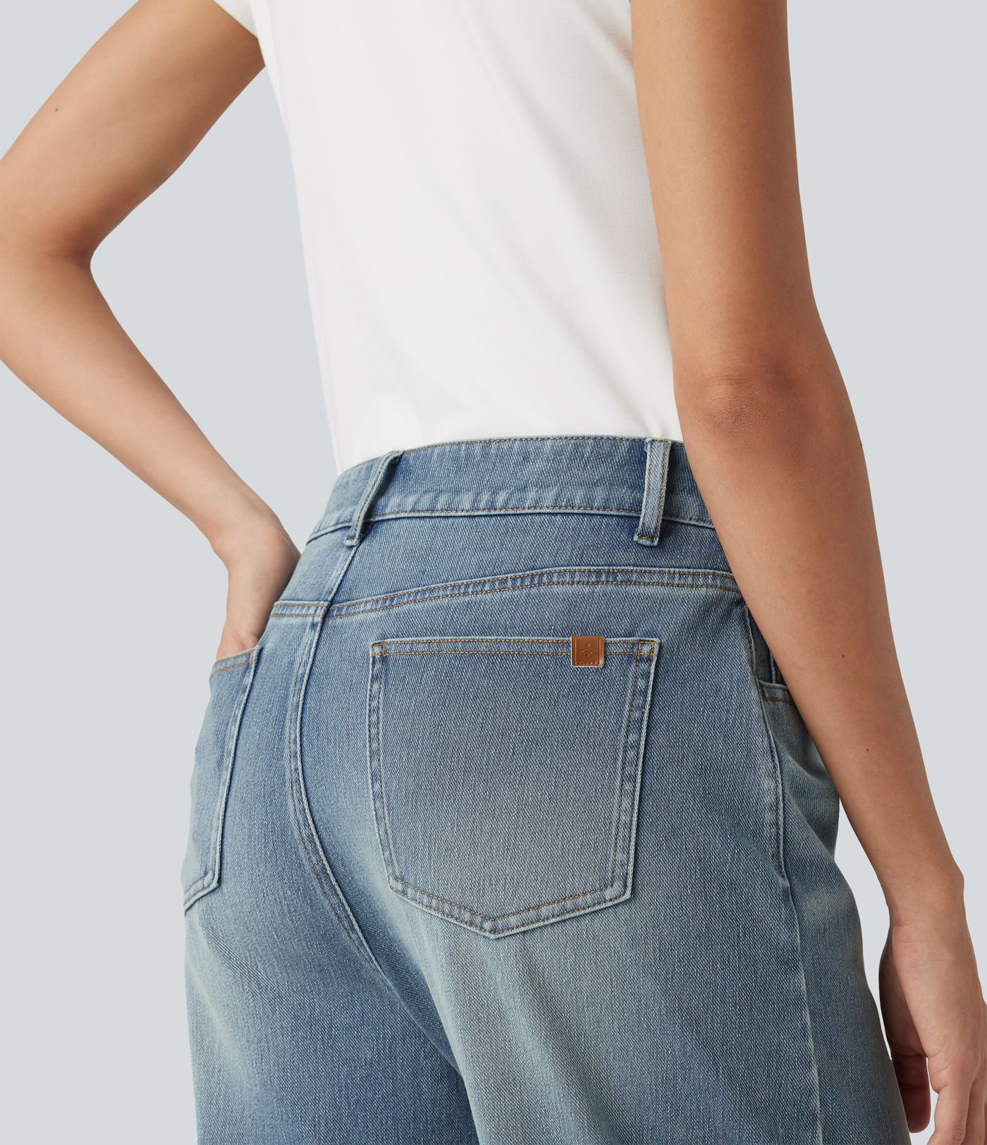 Halara Flex™ jeans casual de talle alto con pernera tipo barrel y bolsillos