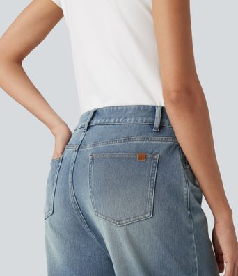 Halara Flex™ jeans casual de talle alto con pernera tipo barrel y bolsillos