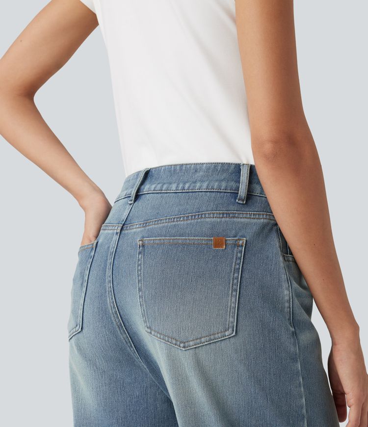 Halara Flex™ jeans casual de talle alto con pernera tipo barrel y bolsillos