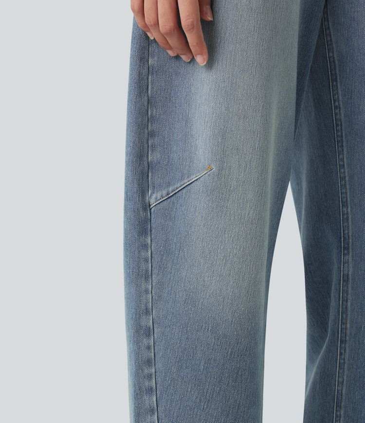 Halara Flex™ jeans casual de talle alto con pernera tipo barrel y bolsillos