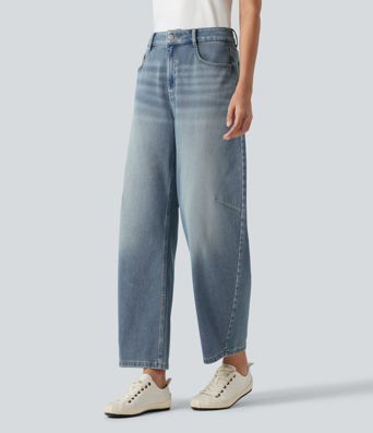 Halara Flex™ jeans casual de talle alto con pernera tipo barrel y bolsillos