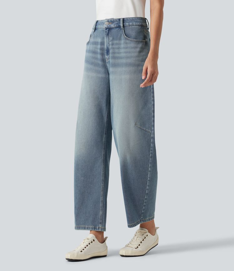 Halara Flex™ jeans casual de talle alto con pernera tipo barrel y bolsillos