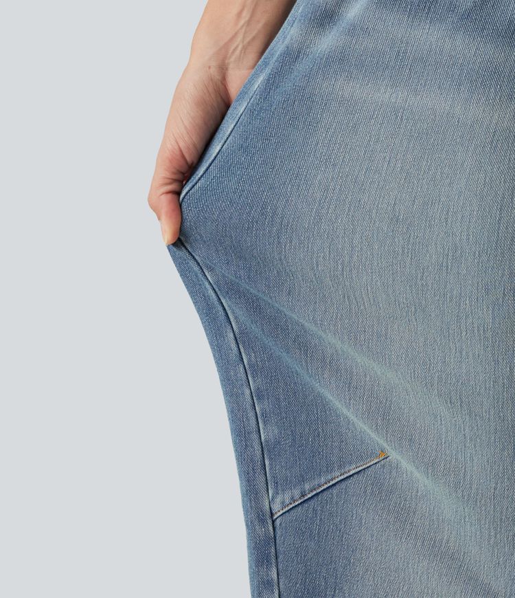 Halara Flex™ jeans casual de talle alto con pernera tipo barrel y bolsillos