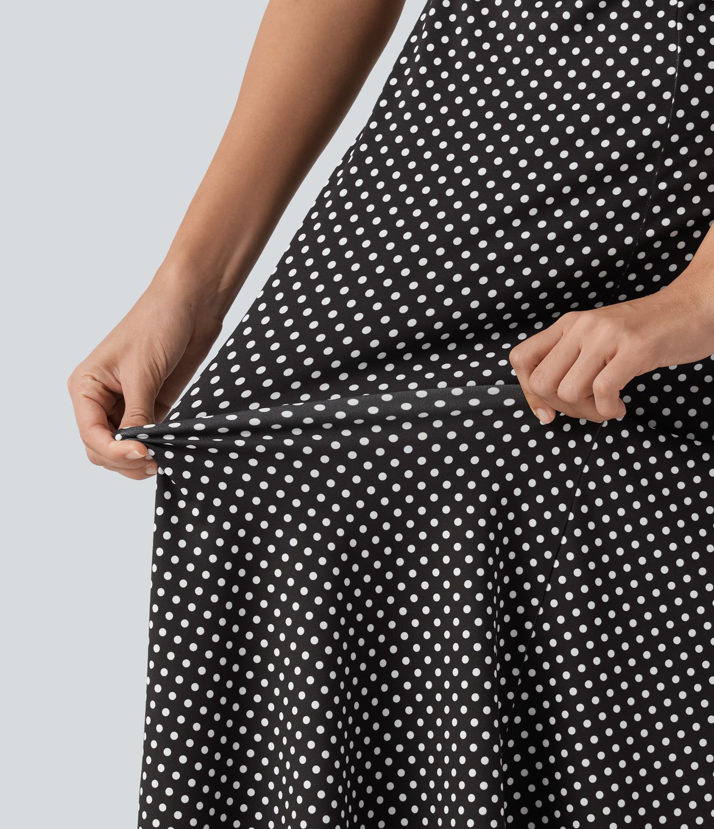 V Neck Short Sleeve Polka Dot Midi Casual Dress